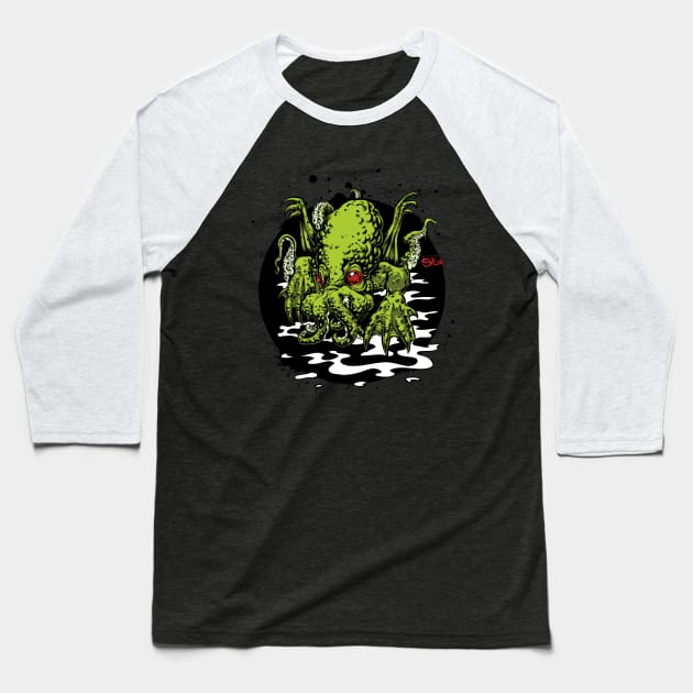 "In his house at R'lyeh, dead Cthulhu waits dreaming." Baseball T-Shirt by dsilvadesigns